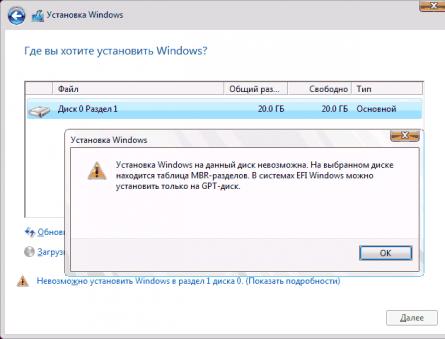 Установка Windows на данный диск невозможна — решение